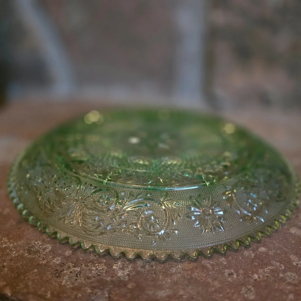 Vintage Tiara Sandwich Chantilly Green Depression Glass Plate 12
